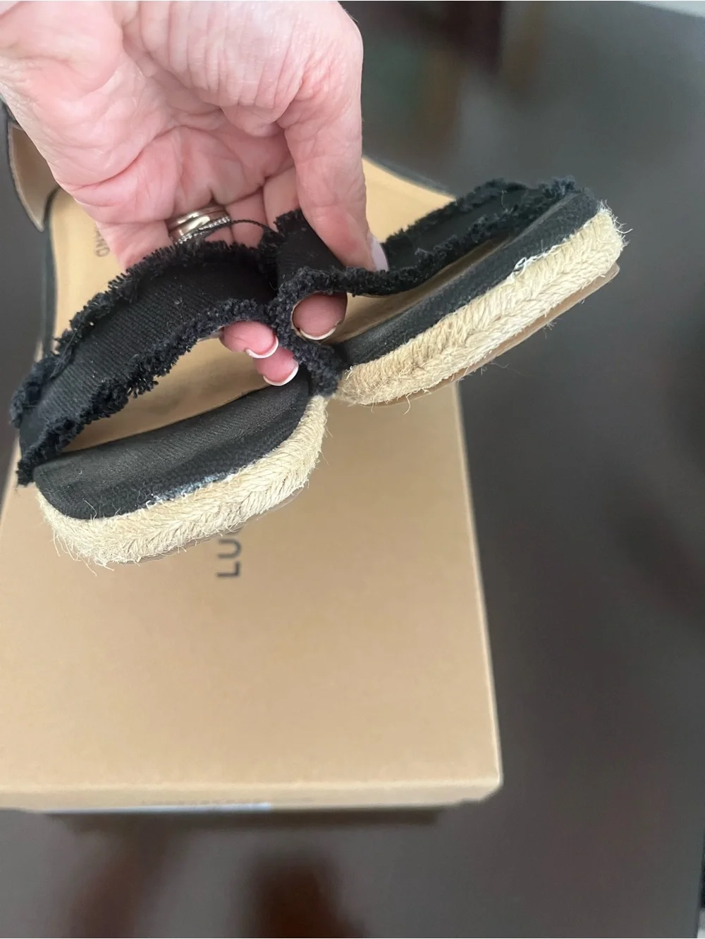 Lucky Brand Black Frayed-Trim Ankle Strap Espadrilles